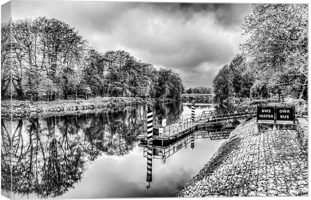 Water Bus Stop Bute Park Cardiff Mono Canvas Print by Steve Purnell