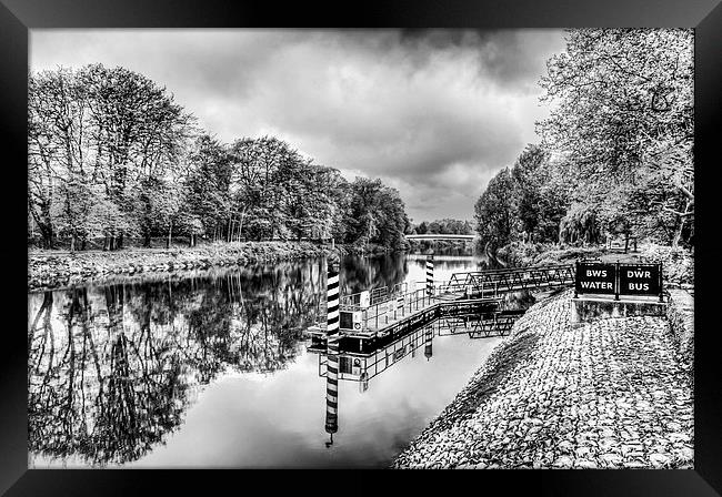 Water Bus Stop Bute Park Cardiff Mono Framed Print by Steve Purnell