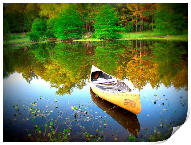 canoe  on the water Print by Daniel Kesh