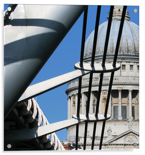 Millennium Bridge and St Paul's Cathedral Acrylic by Ruth Hallam