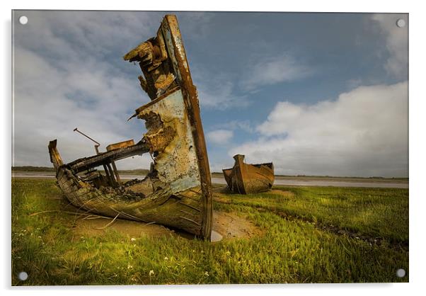 Old wrecks of the river Wyre Acrylic by Eddie John