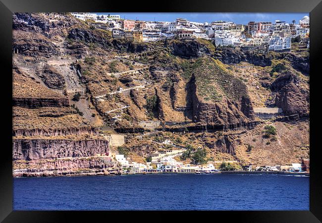 Cliffs of Santorini Framed Print by Tom Gomez