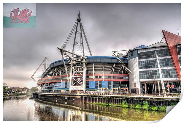 The Millennium Stadium With Flag Print by Steve Purnell