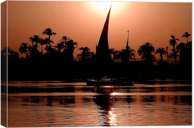 Nile Feluccas at Sunset Canvas Print by Jacqueline Burrell