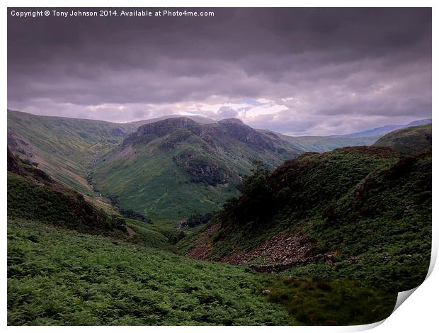 Eagles Cragg From The Langstrath Valley. Print by Tony Johnson