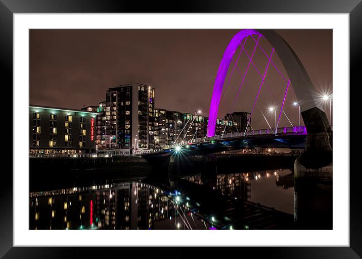 Squinty Bridge, Glasgow at Night Framed Mounted Print by Michael Moverley