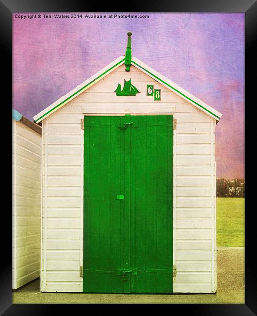 Green Beach Hut Framed Print by Terri Waters