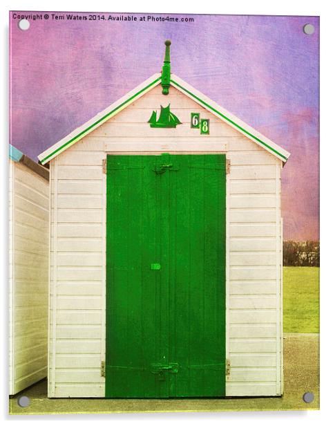 Green Beach Hut Acrylic by Terri Waters