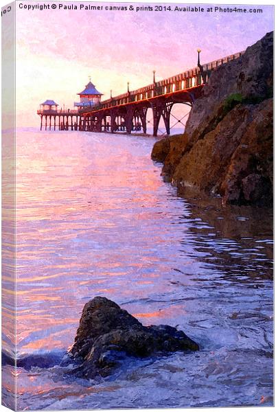 Evening view over Clevedon pier Canvas Print by Paula Palmer canvas