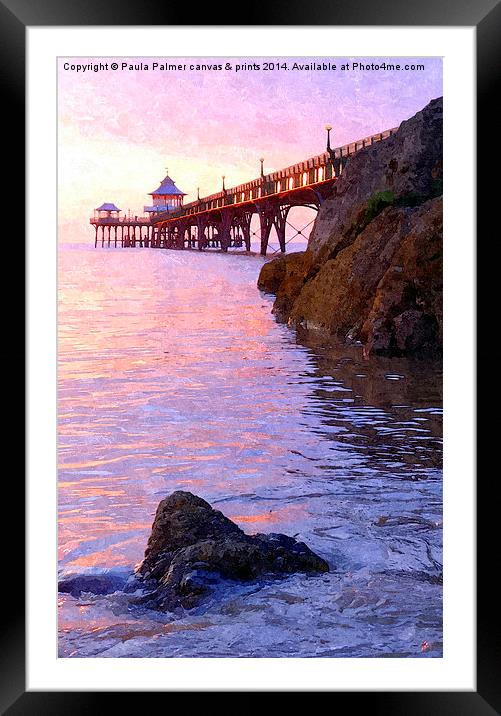Evening view over Clevedon pier Framed Mounted Print by Paula Palmer canvas