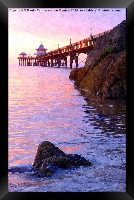 Evening view over Clevedon pier Framed Print by Paula Palmer canvas