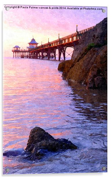 Evening view over Clevedon pier Acrylic by Paula Palmer canvas