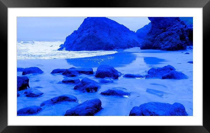 Kynance Cove, Blue Stepping Stones Framed Mounted Print by Lisa PB