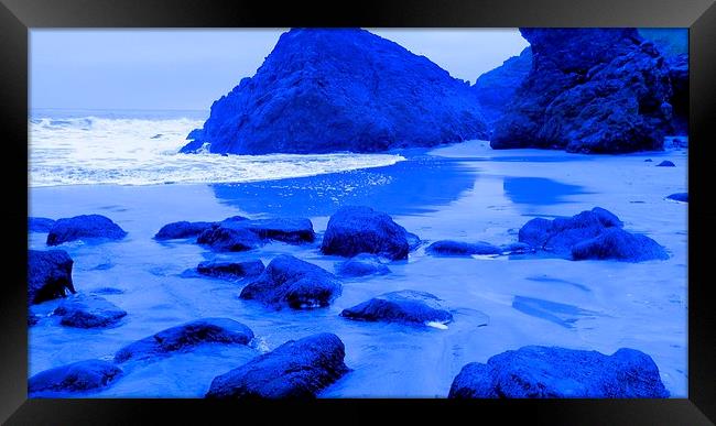 Kynance Cove, Blue Stepping Stones Framed Print by Lisa PB
