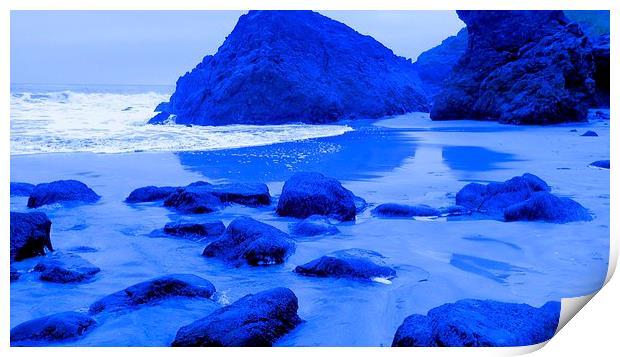 Kynance Cove, Blue Stepping Stones Print by Lisa PB