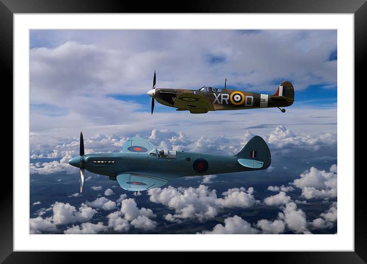 Spitfire Duet Framed Mounted Print by Oxon Images