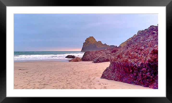 One Sided Rocks, Kynance Cove Framed Mounted Print by Lisa PB