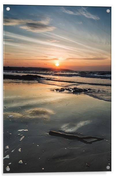Saundersfoot Beach Sunrise Acrylic by Simon West
