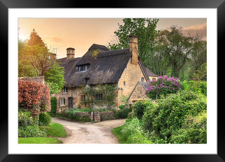 Cotswold cottage at sunset Framed Mounted Print by Andrew Roland