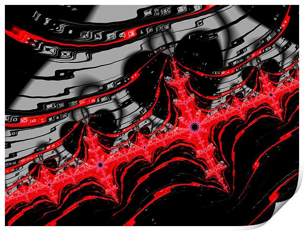 Red fractal design black hearts Print by Matthias Hauser