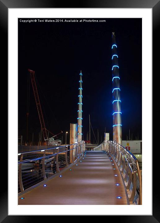 Torquay Harbour Footbridge At Night Framed Mounted Print by Terri Waters