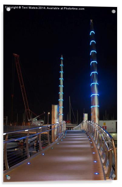Torquay Harbour Footbridge At Night Acrylic by Terri Waters