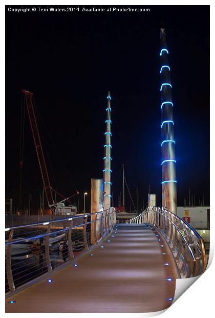 Torquay Harbour Footbridge At Night Print by Terri Waters