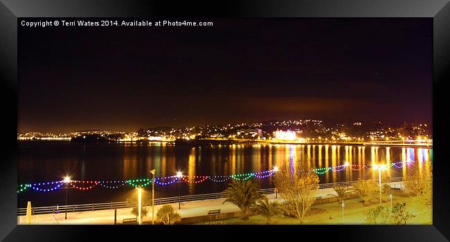 Torquay Strand And Torbay At Night Framed Print by Terri Waters