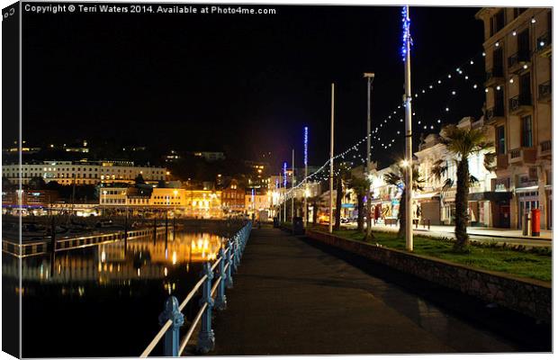 Torquay Victoria Parade At Night Canvas Print by Terri Waters