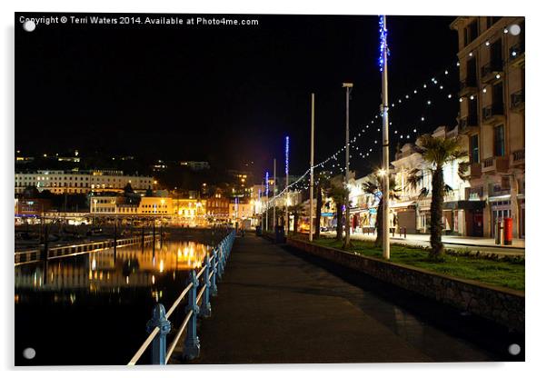 Torquay Victoria Parade At Night Acrylic by Terri Waters