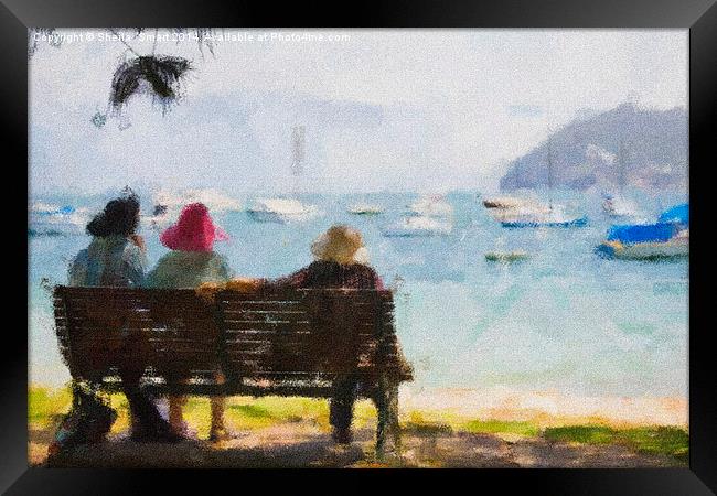 Three ladies on a bench Framed Print by Sheila Smart