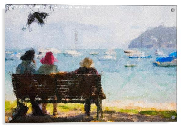 Three ladies on a bench Acrylic by Sheila Smart