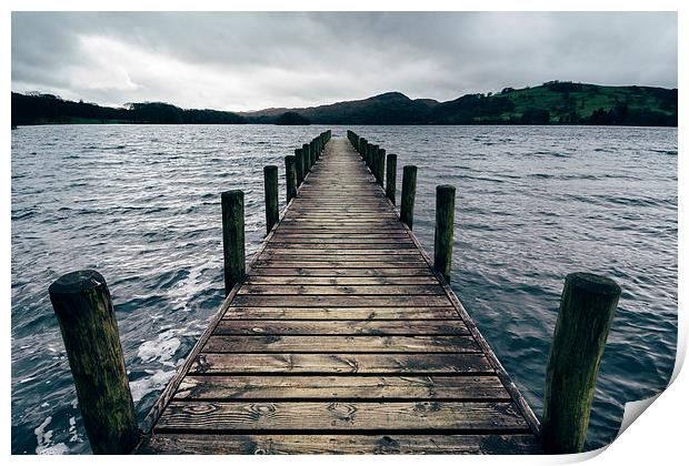 Wooden jetty on Coniston Water. Print by Liam Grant