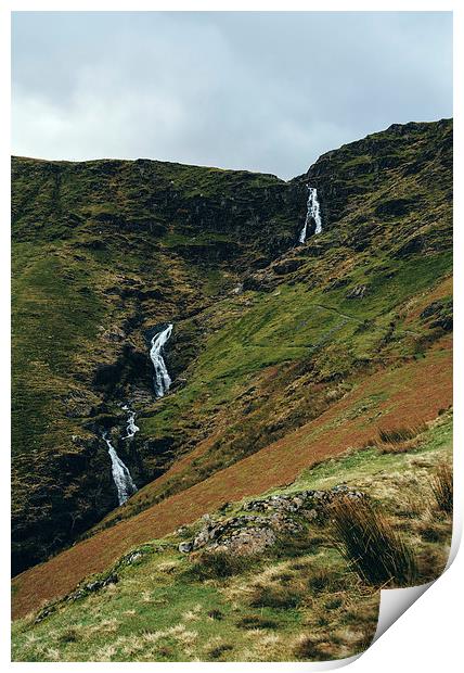 Moss Force waterfall from Newlands Hause. Print by Liam Grant