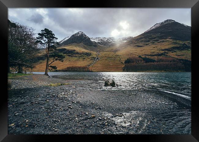 Snow capped mountains on Buttermere. Framed Print by Liam Grant