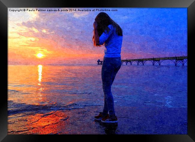 Sunset at Clevedon Pier Framed Print by Paula Palmer canvas