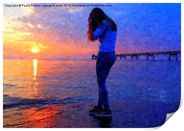 Sunset at Clevedon Pier Print by Paula Palmer canvas