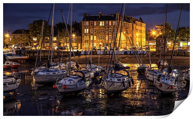 Scottish harbour at night Print by Buster Brown