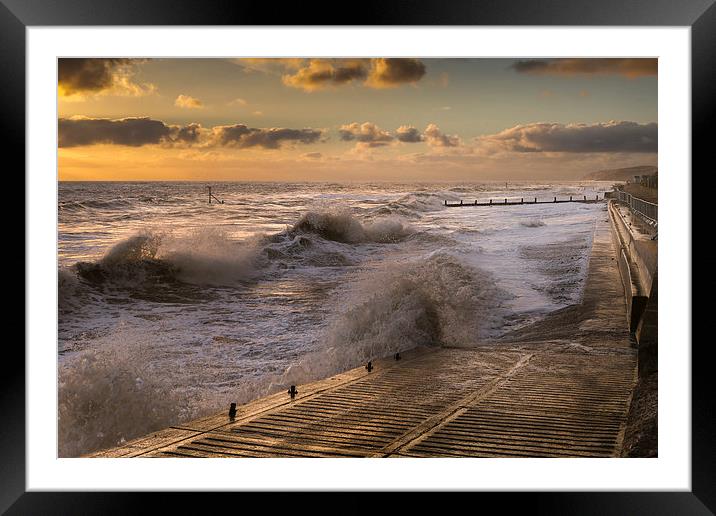 Rough Sea Sunrise at Overstrand Framed Mounted Print by Stephen Mole