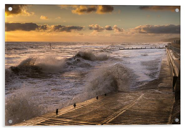 Rough Sea Sunrise at Overstrand Acrylic by Stephen Mole