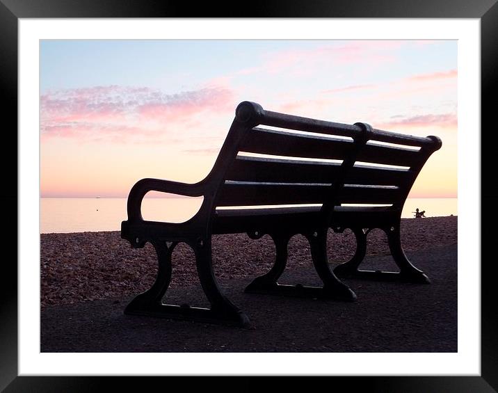 Brighton Promenade Bench At Sunset Framed Mounted Print by Liz Watson