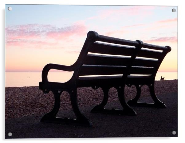 Brighton Promenade Bench At Sunset Acrylic by Liz Watson