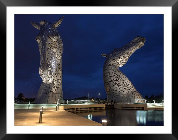 Illuminated Kelpies at Night Framed Mounted Print by Tommy Dickson