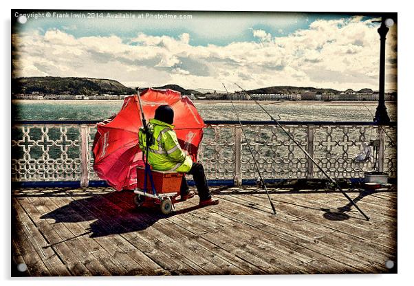 Fishing on the pier (Grunged) Acrylic by Frank Irwin