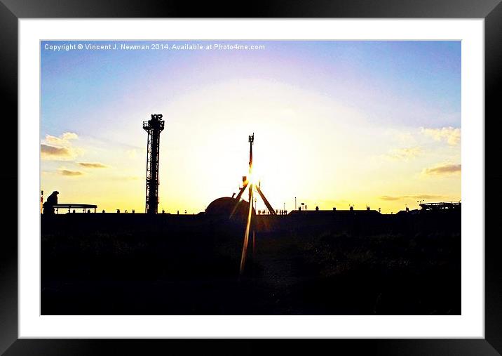 Sunset Over The Pleasure Beach, Yarmouth, England. Framed Mounted Print by Vincent J. Newman