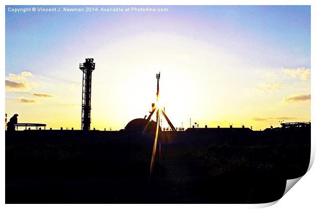 Sunset Over The Pleasure Beach, Yarmouth, England. Print by Vincent J. Newman