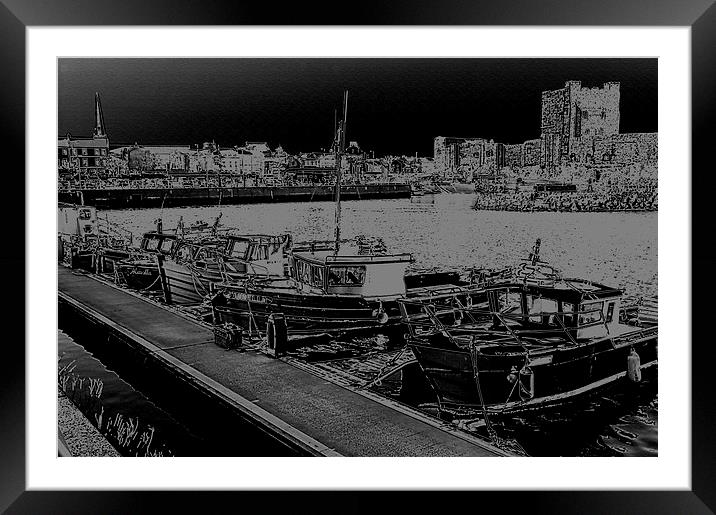 Bygone Boats in Charcoal Framed Mounted Print by Steven Porter