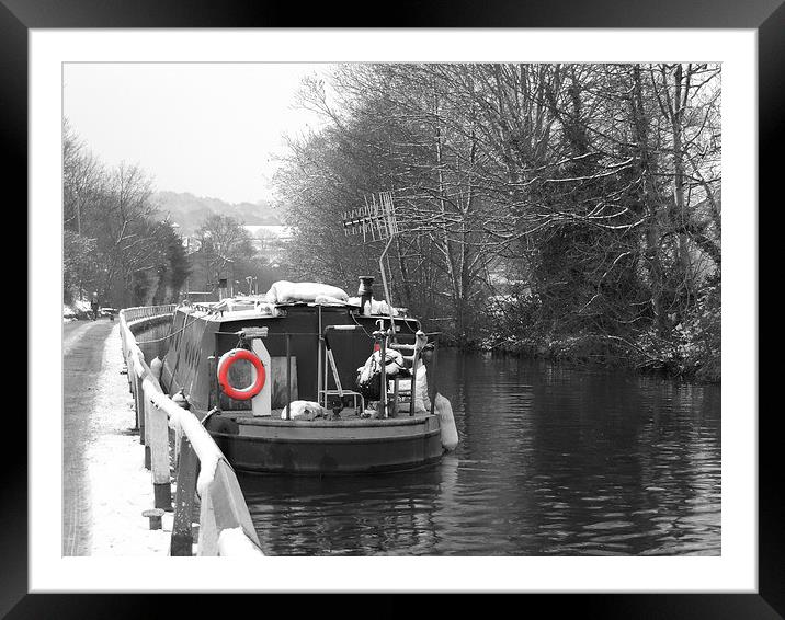 Winters Day Canal Barge Framed Mounted Print by Liz Watson