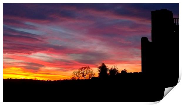 A sunset at Kenilworth Castle Print by John Evans