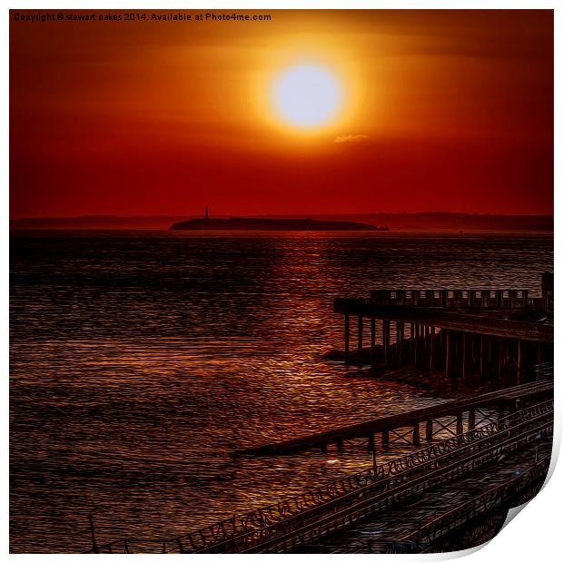 Birnbeck Pier sunset in oils Print by stewart oakes